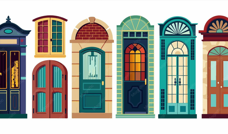 Set different doors with windows doors vector art illustration 1217673 12315