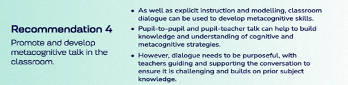 EEF Metacognition and Self Regulated Learning Recommendation 4