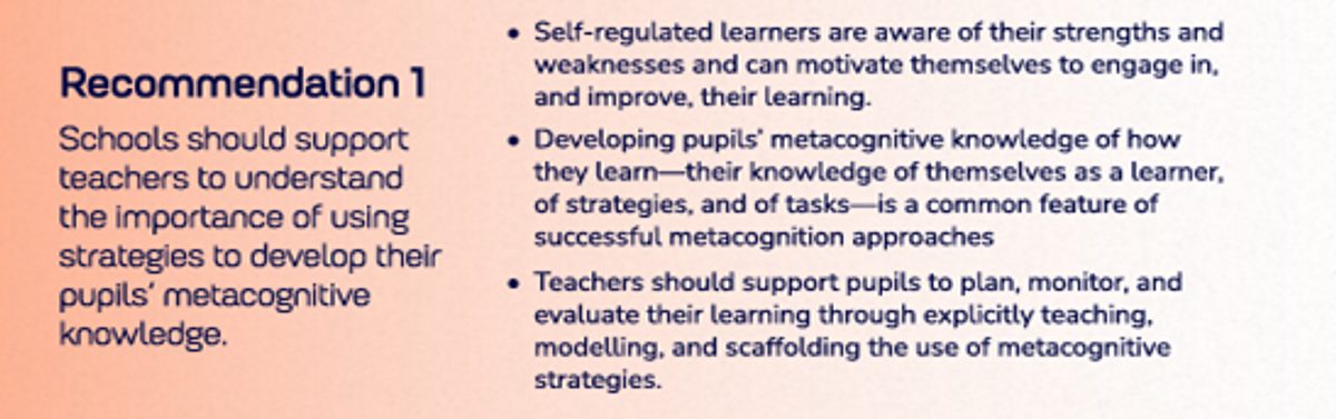 EEF Metacognition and Self Regulated Learning Recommendation 1