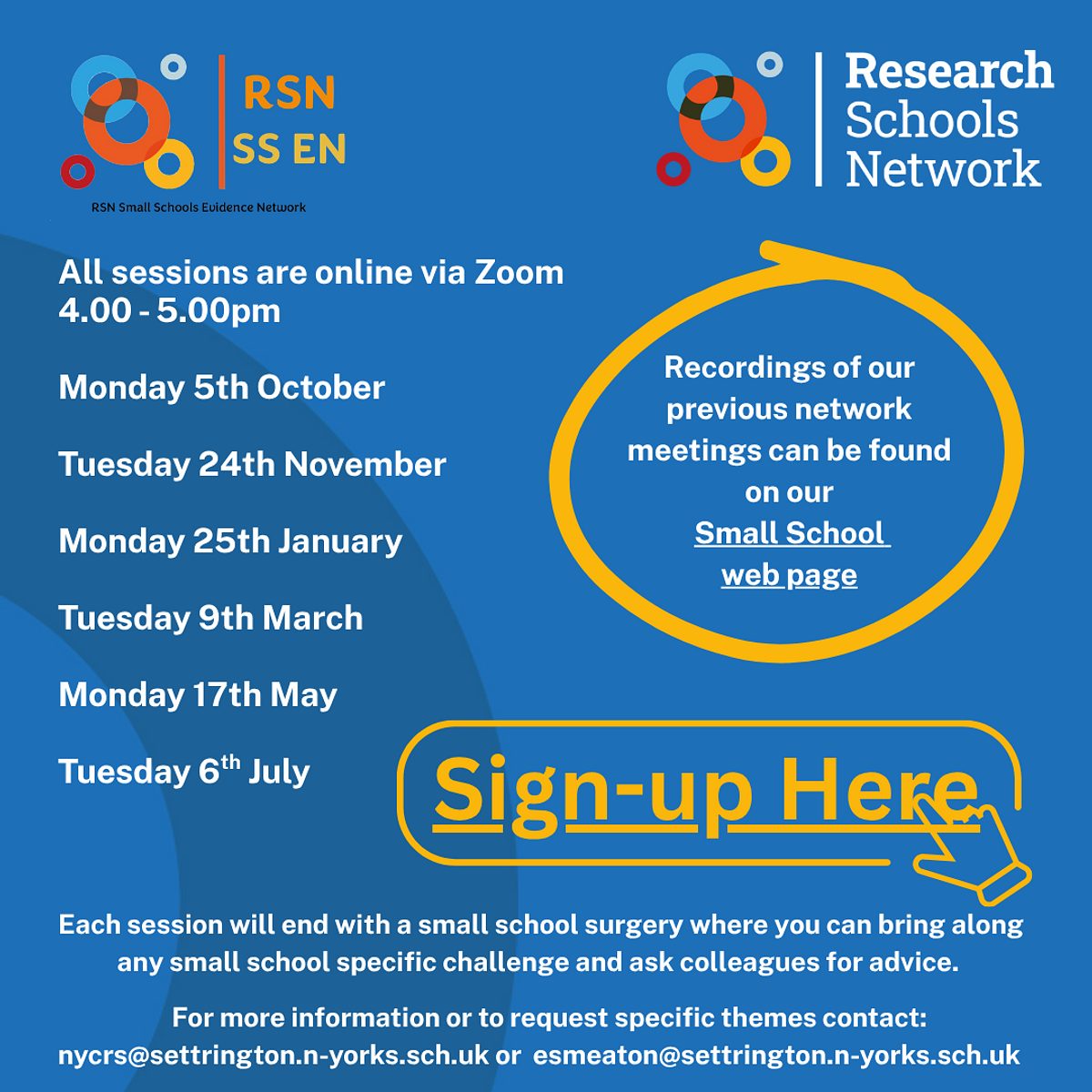 Small Schools Evidence Network Dates