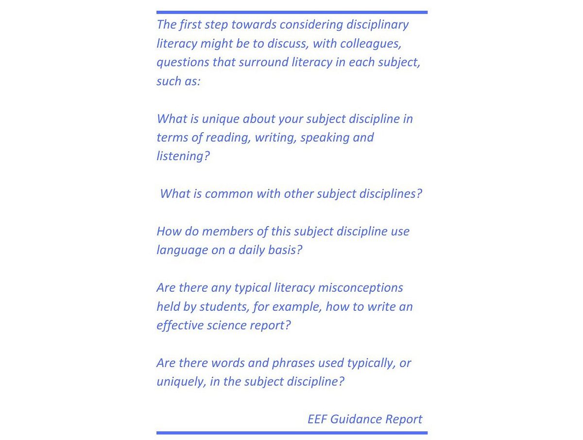 The first step towards considering disciplinary literacy