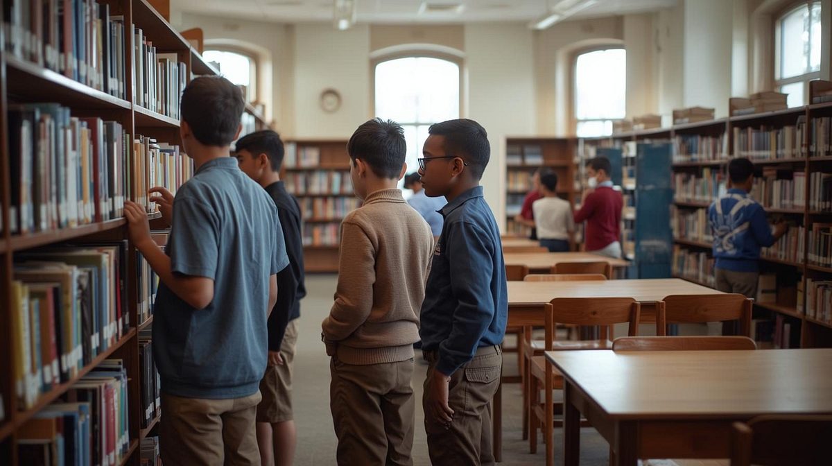 School library boys diverse